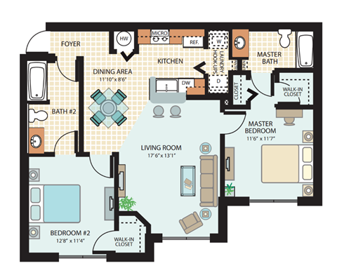 Two Bedroom Floor Plan at Savannah Springs Affordable Apartments in Jacksonville FL